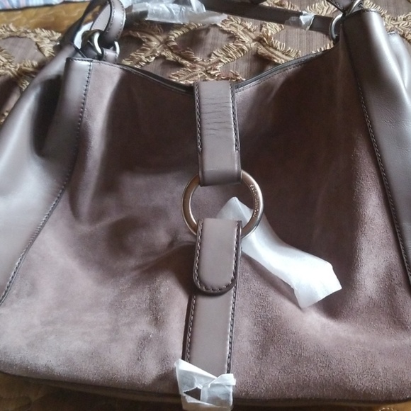 MK GREY LEATHER & SUEDE SHOULDER BAG - Picture 3 of 4